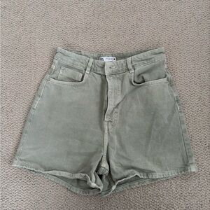 Zara High Waist Sage Green mom Shorts